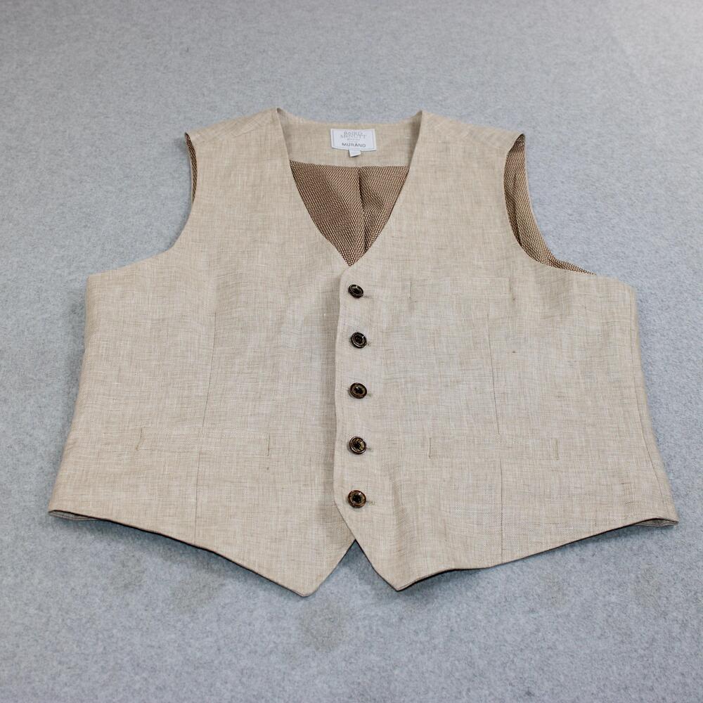 Murano Baird McNutt Linen Vest Mens Large Beige Suit Waistcoat Coastal Heritage
